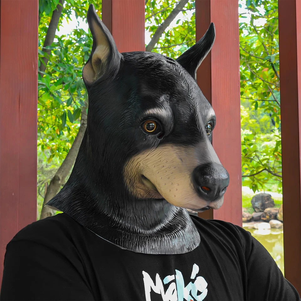 Dog Mask Doberman Head Adult Size Black Funny Animal Mask Halloween Party Cos... - Image 4 of 4