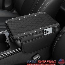 Car Console Cover Leather Storage Armrest Pad Ergonomic Design Diamond Inlaid US