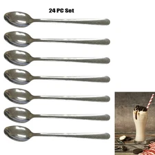24 PC Set 8" Long Handle Ice Cream Spoons Stainless Dessert Spoon Tea Coffee