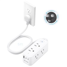 TROND 6-Outlet Rotating Flat Plug Power Strip with 3 USB-C Ports - White