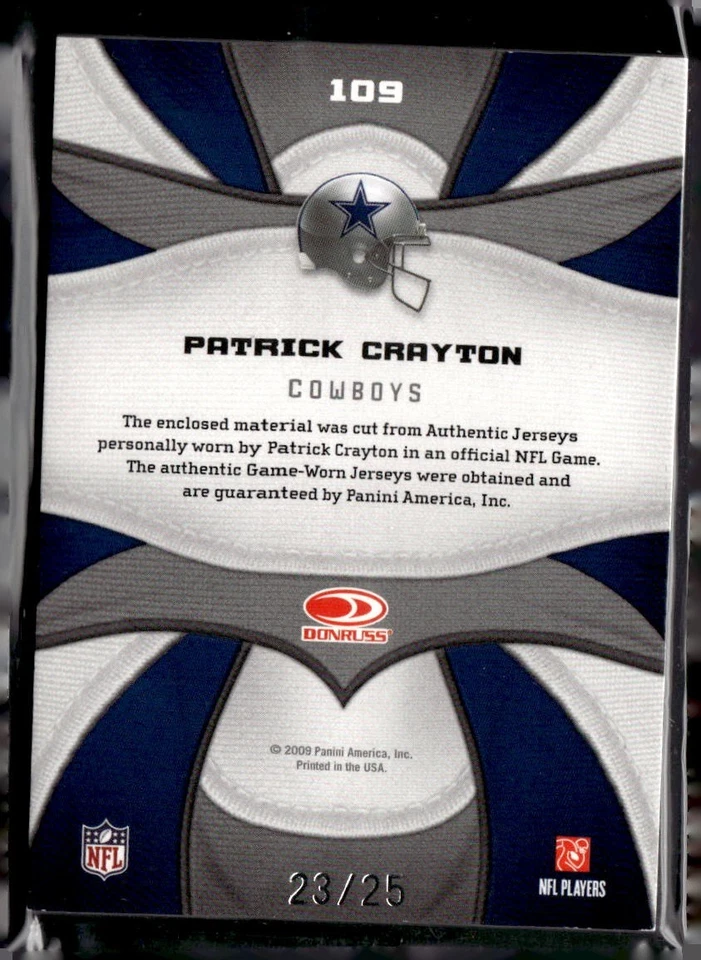PATRICK CRAYTON 2009 CERTIFIED FABRIC OF GAME TRIPLE PATCH /25 !! SP🔥🔥COWBOYS - Image 2 of 2