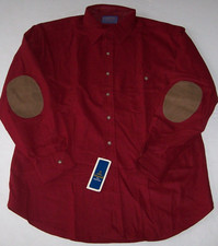 NWT Vintage Pendleton CRANBERRY WINE Shirt 100 Virgin Wool L Tan ELBOW PATCHES