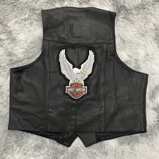 PNC Leathers Harley-Davidson Eagle Patch Black Leather Vest USA Size 56