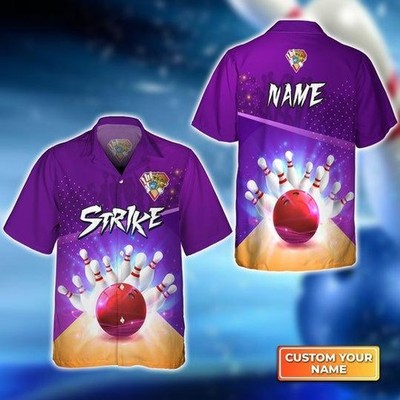 Customized Bowling Hawaiian Shirts Bowling Strike Pin And Red Ball Personalized
