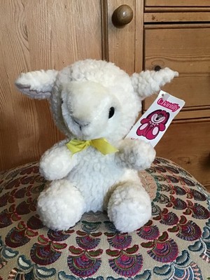 Vintage Chantilly Stofftiere cremefarben Lamm Schaf gelbe Schleife Plüsch 7 Zoll
