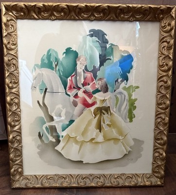 Airbrush Watercolor Painting Guild Newman Princess Mid-Century Original 18x16 
