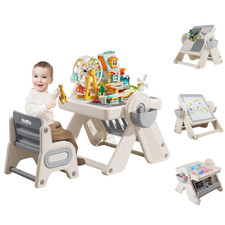 10 in 1 Kids Activity Table, Toddler Building Block Table and Wall with Storage,