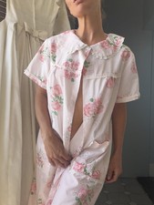 Vintage Pink Floral Short Sleeve Button Front Dress with Peter Pan Collar