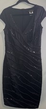 Tadashi Shoji Cocktail Sheath Dress Sz L Black Beaded Embellished Bodycon Formal