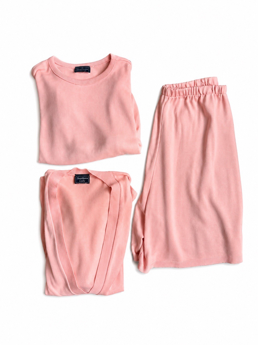 Southern Lady Pink Knit 3-Piece Women's Set XL Cardigan Top Shorts Acrylic