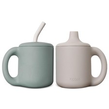 Silicone Sippy Cups with Easy Grip Handle, Soft Spout Straw - 2-Pack