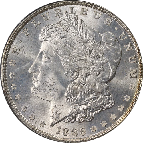 1886-P Morgan Silver Dollar PCGS MS65 Rattler Holder Blast White Gem