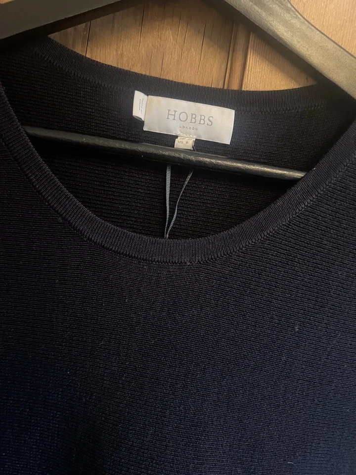 Hobbs Women's Merino Wool Cora Knitted Dress Size UK 12 Navy Blue Long Sleeve - Image 3 of 4