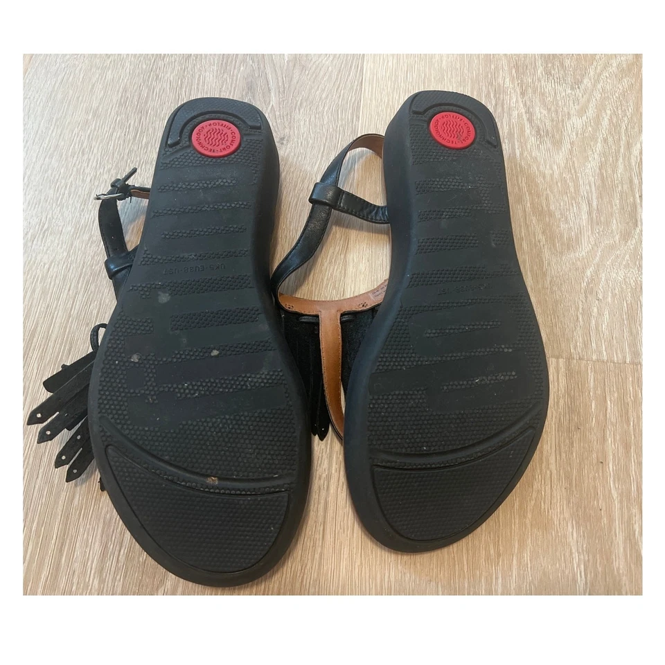 Шлепанцы женские Tia бахрома кожа стринги сандалии размер 7 черный слинга комфорт - Изображение 3 из 4