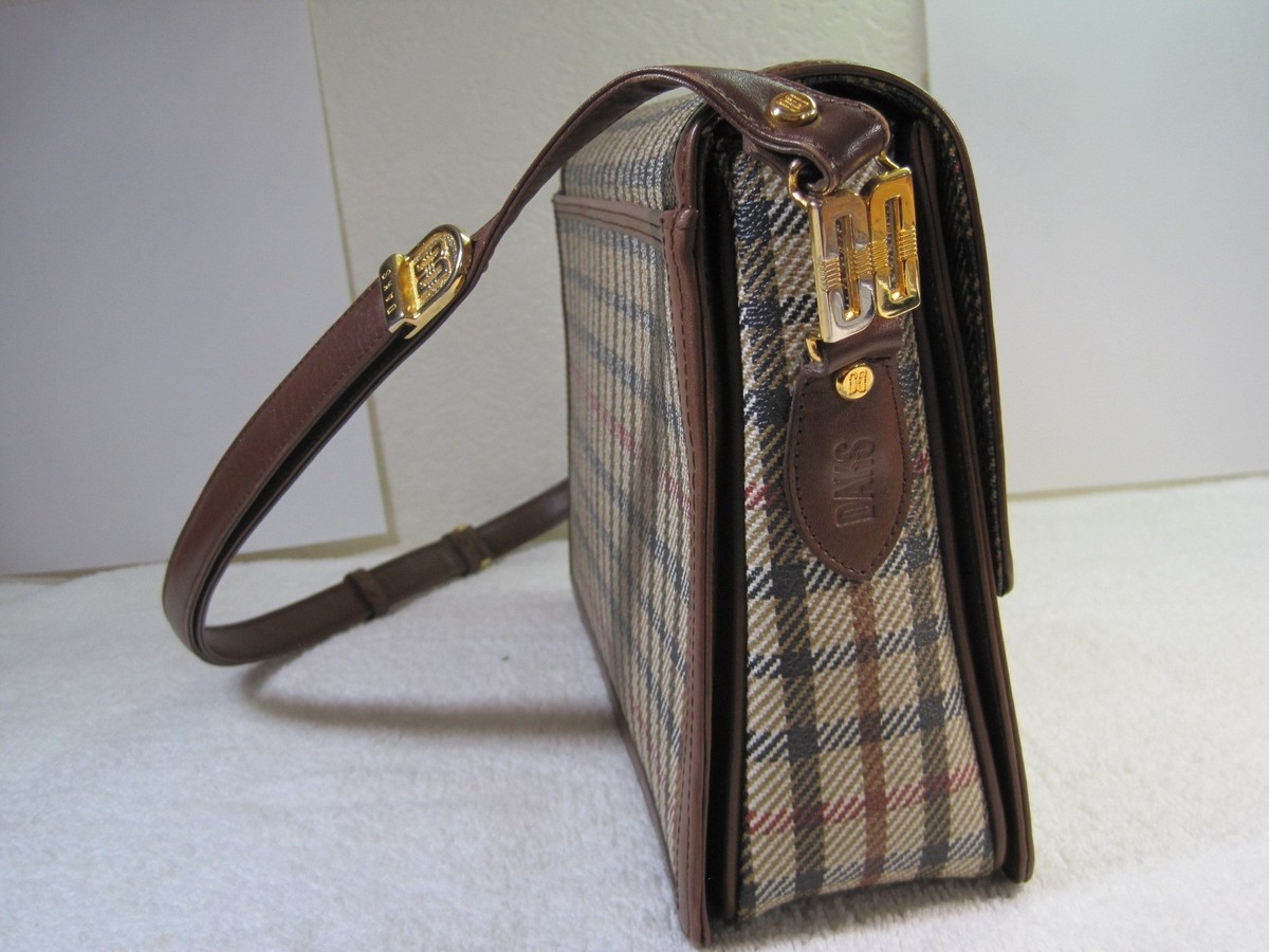 BRAND NEW DAKS London Leather Canvas Checker Plaid Shoulder Strap  display picture 1
