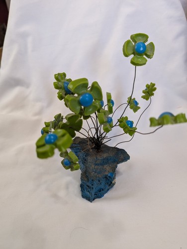 Vintage Colorflo blue and green flower sculpture, original tag, please read - Bild 7 von 15