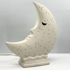 Vintage Crescent Moon Lamp Ceramic Porcelain Man In The Moon Starry Night Light