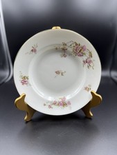 Antique Limoges France WG Co. Rimmed Soup Bowls Pink Roses Set Of 2