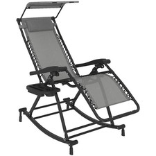 Image of Outsunny Garden Rocking Chair Folding Recliner Outdoor Adjustable Sun Lounger