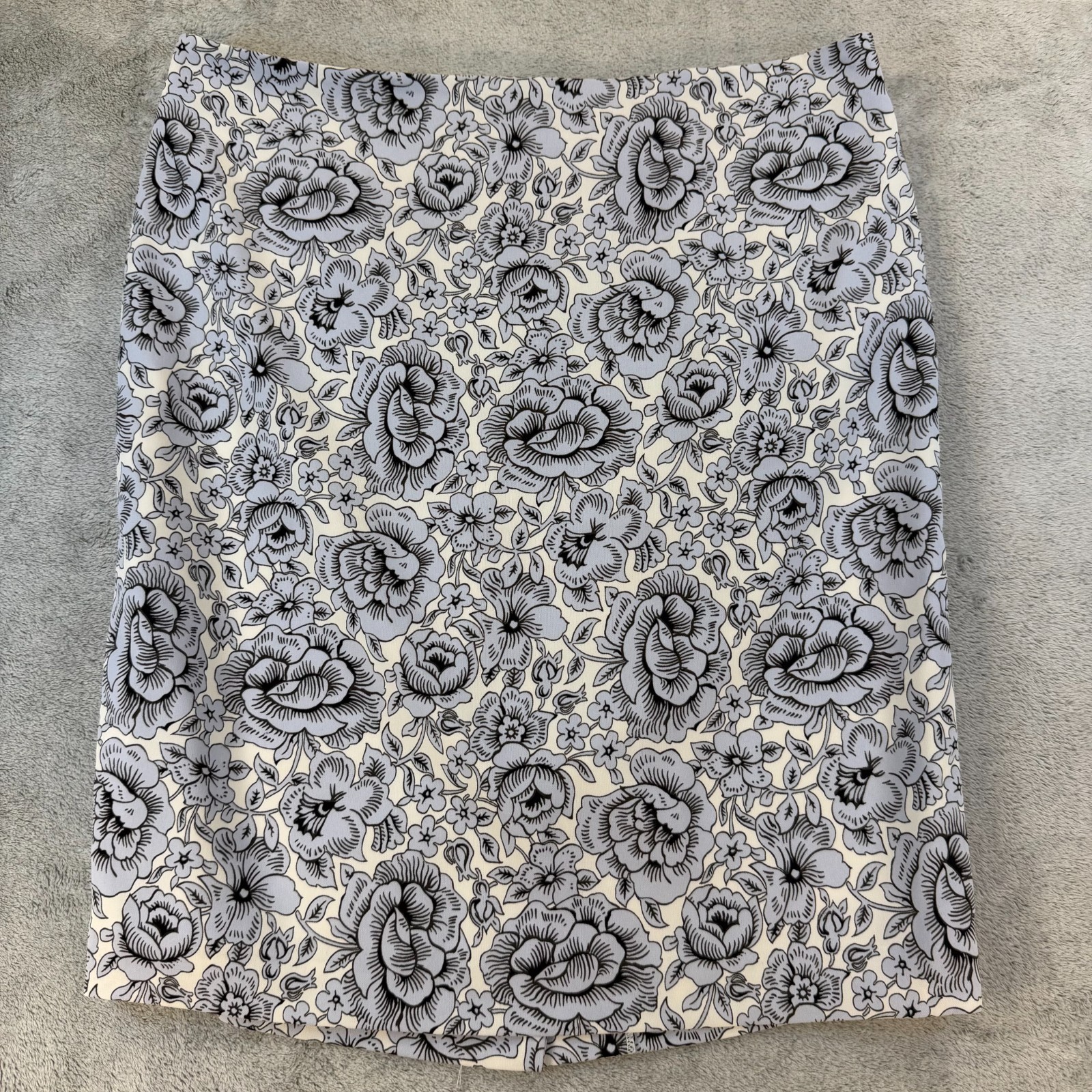 Ann Taylor Factory Floral Pencil Skirt Women’s 14 Black White Lined Stretch