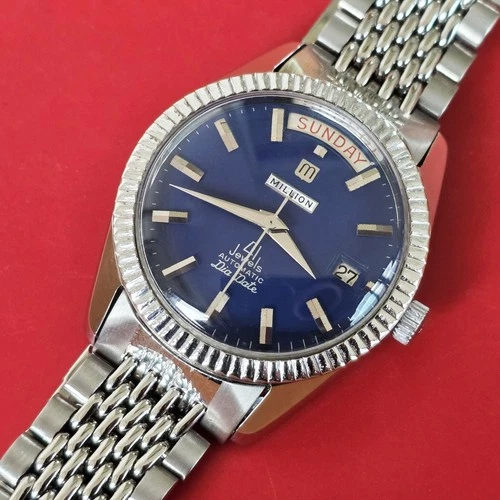 VINTAGE  MEN'S MILLION  PRESIDENT   AUTOMATIC  DAY  DATE  SERVICED  BLUE CLEAN