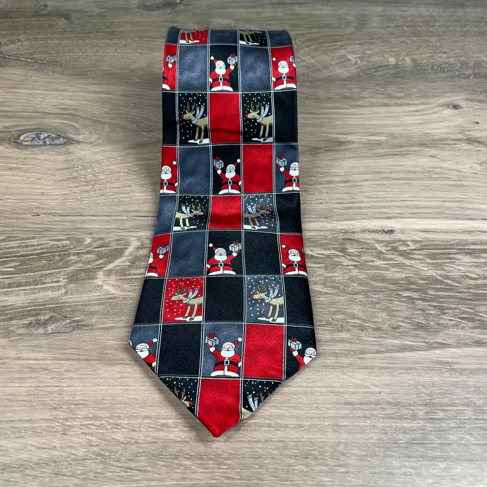 Corbata de Navidad Noel para Hombres a Cuadros Papá Noel Reno Novedad Vacaciones Foto 2 de 4
