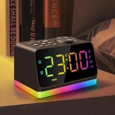 Digital Alarm Clock FM Radio 8Color NightLight USB Port Sleep Timer Dual Alarm