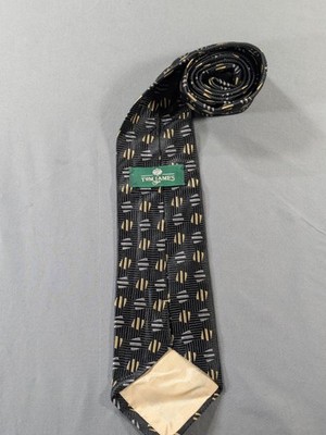Tom James 100% Silk Neck Tie Tall Man 61in Black Geometric Textured Made USA