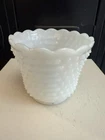Fire King Hobnail Milk Glass Scalloped vase bowl 4 x 5" vintage white
