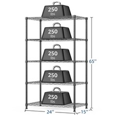 IZEUK 5 Tier 15''W 24''D 65''H Storage Shelves Wire Shelving Unit Metal Shelves