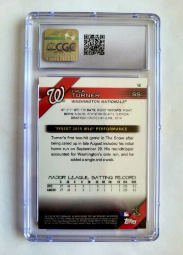 2016 TOPPS FINEST ORANGE REFRACTOR TREA TURNER RC! 7/25! CGC 9! 1/1! JERSEY #! - Picture 3 of 3