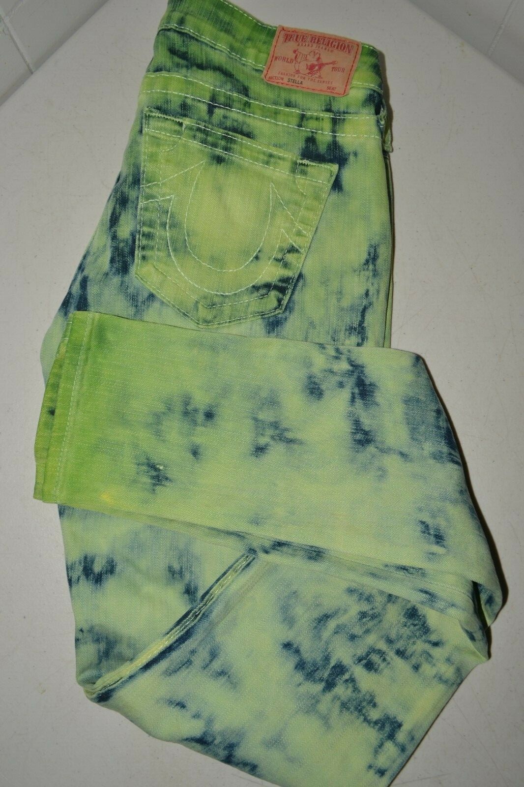 True Religion Women's Stella Skinny Pocket Flaps Tie Dye Jeans Sz 28x34