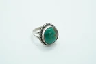 Vintage Silver Native American Turquoise Ring with Rope Border, Sz 6.5