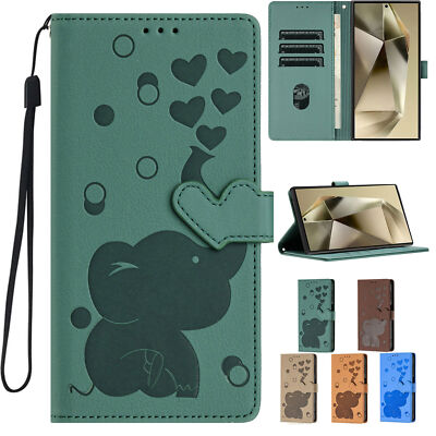 Elephant Card Wallet Phone Case For Samsung S25 S24 S23 FE S22 S21 FE S20 Ultra