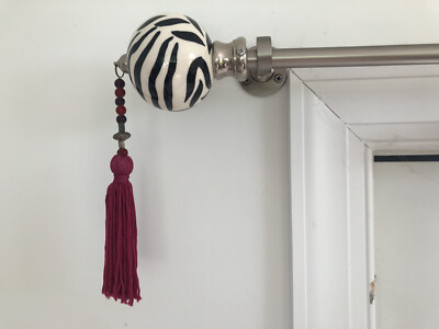 Curtain Rod Finials (2) Zebra Stripes/Tassels - Bombay Kids- Vintage