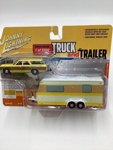 Johnny Lightning Truck And Trailer Yellow 1973 Chevy Caprice Wagon / Camper Trai - Picture 3 of 7