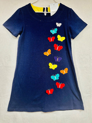 NWT Vikita Multi-Color 3D Felt Butterfly Navy Blue A-Line Dress, 6/7 Girls