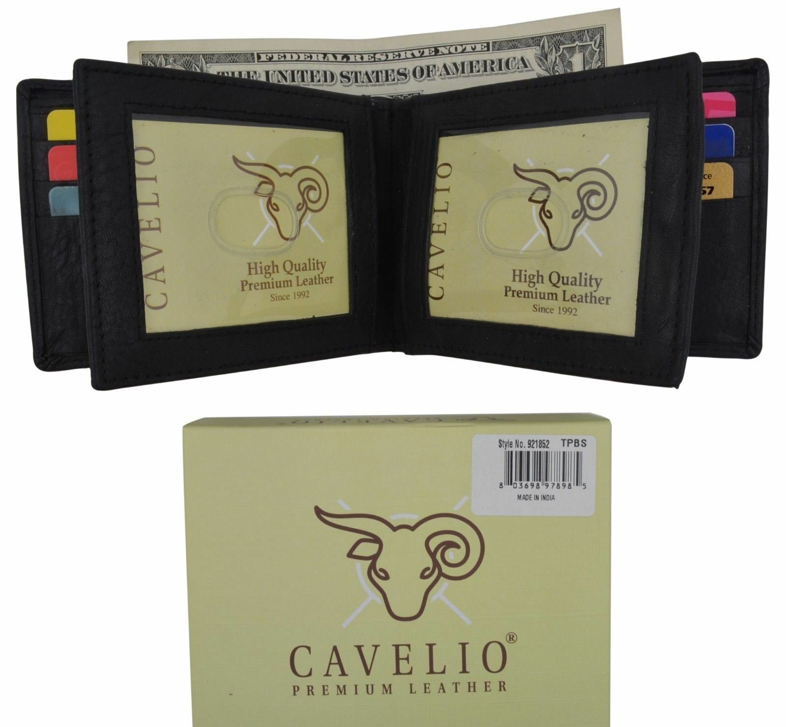 Bifold Mens Premium Leather Credit Card Holder & 3 ID Windows Wallet Gift Box