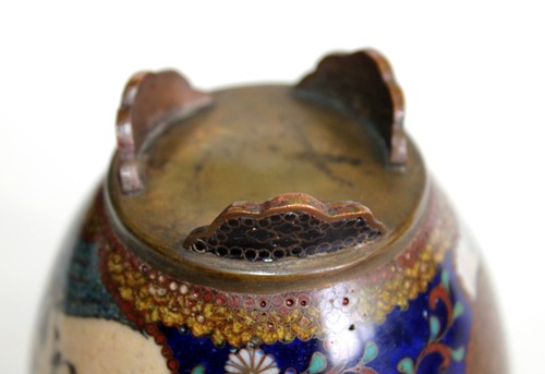 JOLIE ANCIEN VASE POTICHE CHAKINSEKI ÉMAUX CLOISONNÉ BRONZE POUDRE OR JAPON XIXe - Picture 9 of 10