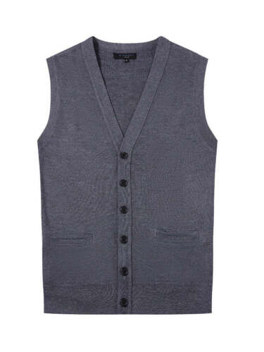 Men's V Neck Vest Button Two Pocket Inside Vest Sweater Knitted Cardigan SW-919 - Picture 2 of 8
