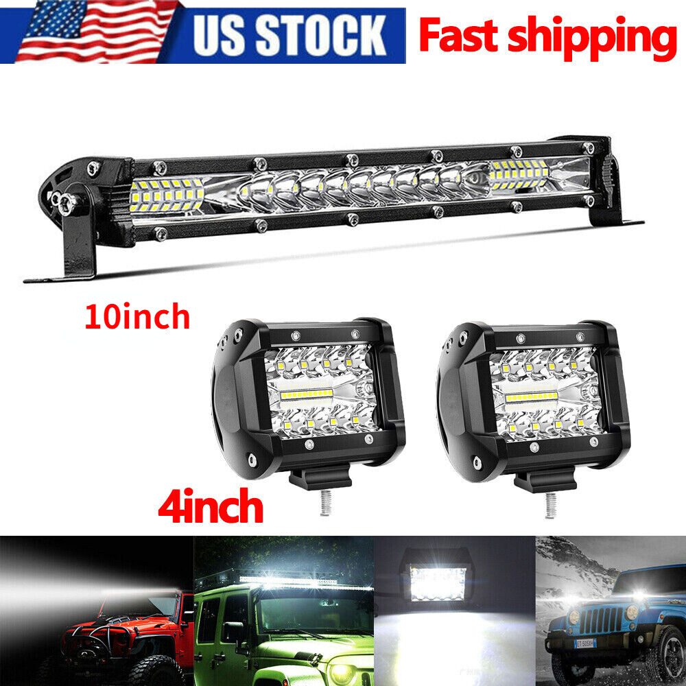 10inch LED Light Bar Combo Spot Flood Truck Offroad+2x 4