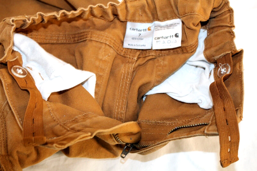 Carhartt Tan Duck Dungaree Carpenter Canvas Pants Boys Size-7 Adjustable Waist - Picture 4 of 5