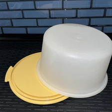 Vintage Tupperware Cake Container with Harvest Gold Base Retro Kitchen Storage