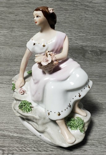 Vintage Rumänien APULUM Lucru manuell, Figur sitzende Frau mit Rosenkorb - Bild 6 von 24