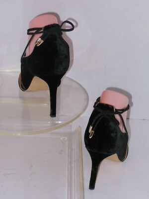 Escarpins Lord & Taylor En Velours Noir - Talons Hauts, Bout Ouvert, Pointure 7.5 US, Largeur M, Occasion Like New