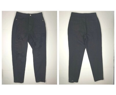 Missguided Jeans SZ 6 RIOT High Rise Mom Distressed Destroy Black Womens