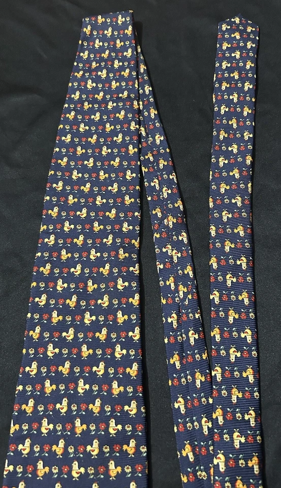 Corbata de cuello Il David By Florence para hombre azul marino gallos y flores colorida juguetona Foto 4 de 4