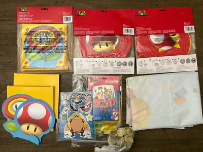 Lot Super Mario Brothers Paper Lanterns Decorations Backdrop Coins More SOME NEW