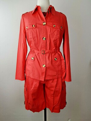 Basic Line schöner Sommer Damen 2-Teiler Blazer + Hose rot lachsfarbig Gr 46