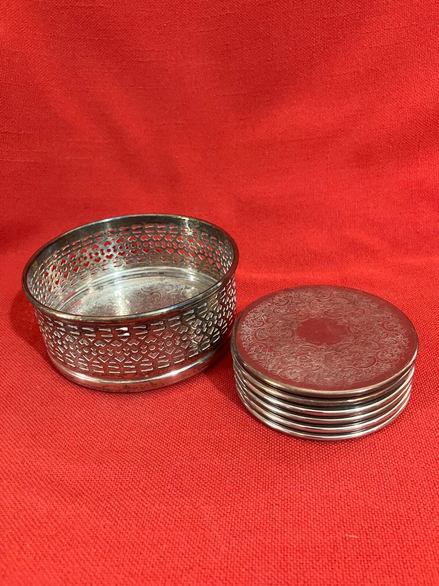 Vintage 7 piece Strachan silver plated coaster set | eBay Australia